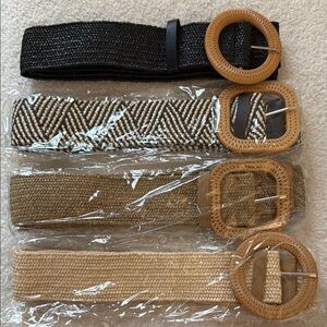 4 Woven Belt Set with Rattan Buckles